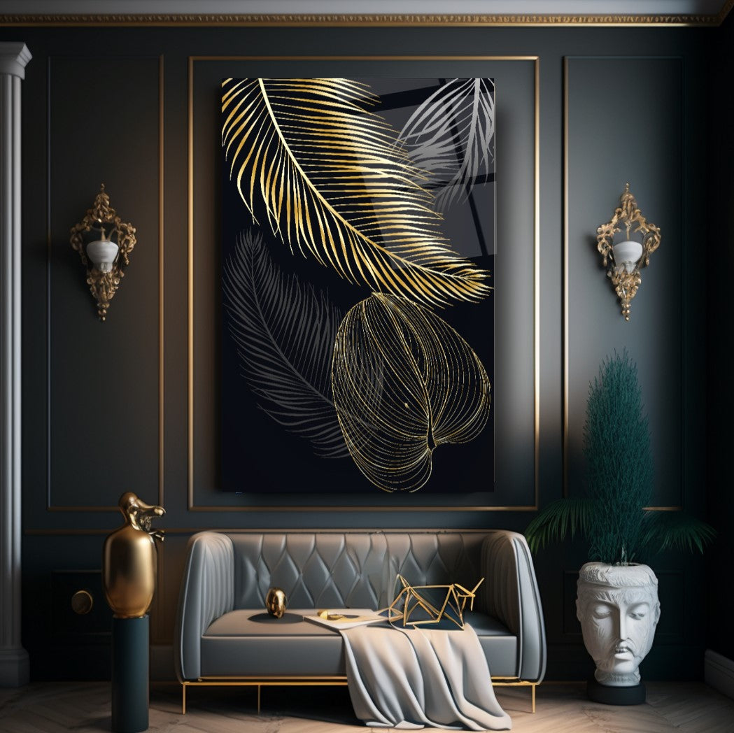 Gold Leaves Glass Wall Art
