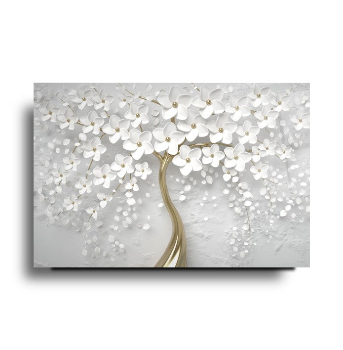 White Flower Tree Glas Wall Art