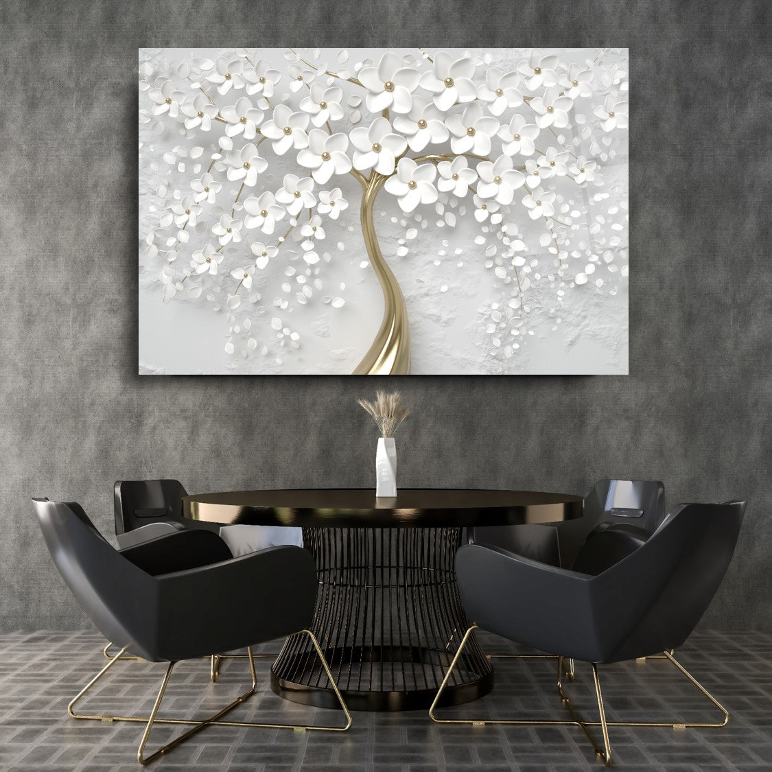 White Flower Tree Glas Wall Art