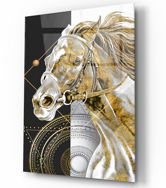 Cheval d'Or Tableau en Verre Trempé