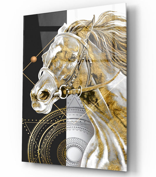 Cheval d'Or Tableau en Verre Trempé