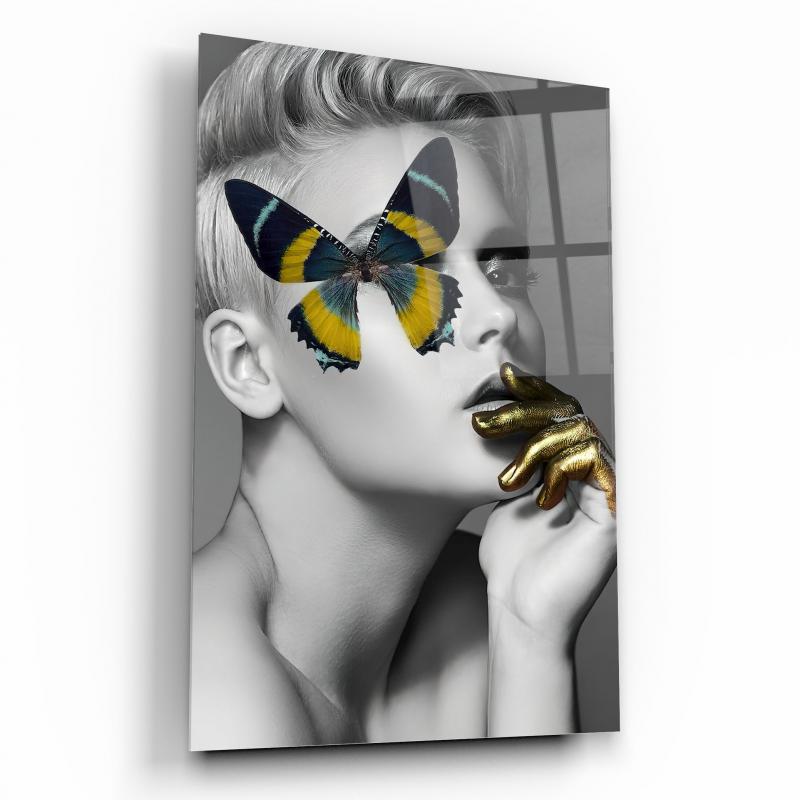 La Femme et le Papillon Tableau en Verre Trempé