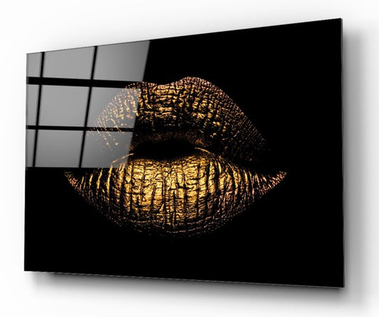 Gold Lips Glass Wall Art - LUXARTDECO