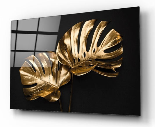 Gold Leaves Glass Wall Art - LUXARTDECO