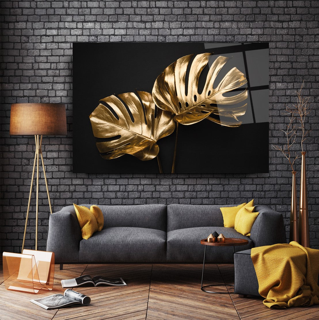 Gold Leaves Glas Wall Art