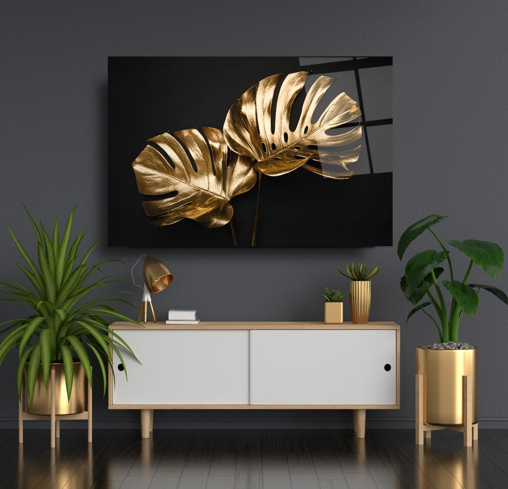 Gold Leaves Glas Wall Art