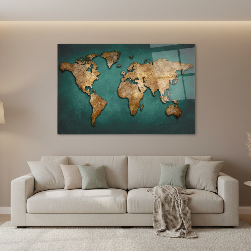Carte du Monde Tableau en verre trempé