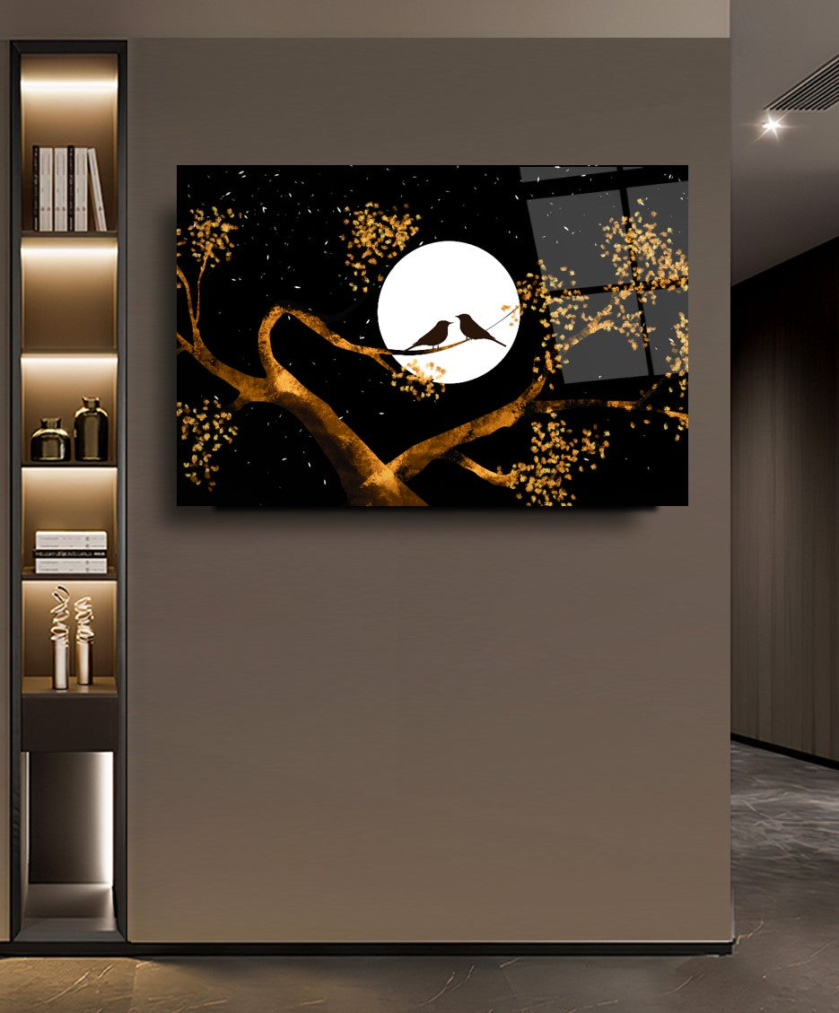 Birds In Love Glas Wall Art