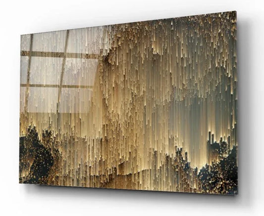 Golden Rain Glass Wall Art - LUXARTDECO