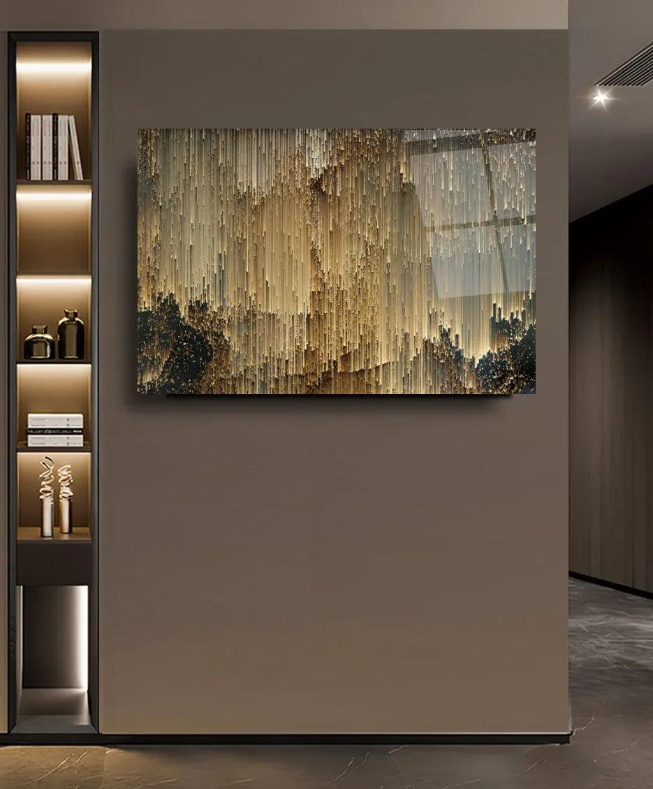 Golden Rain Glass Wall Art - LUXARTDECO