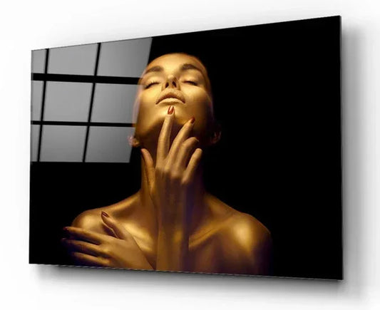 Woman in Gold Glass Wall Art - LUXARTDECO