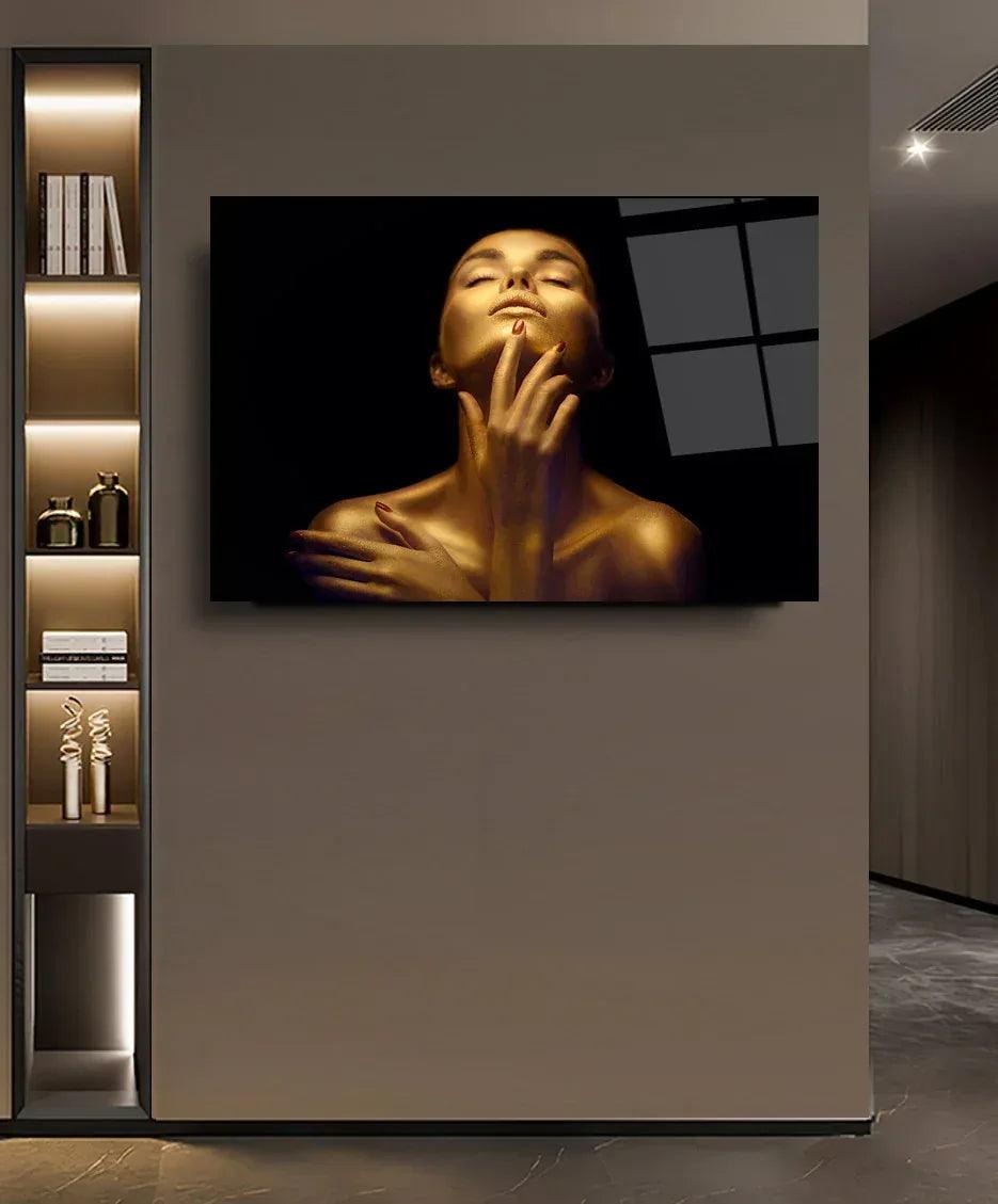 Woman in Gold Glass Wall Art - LUXARTDECO
