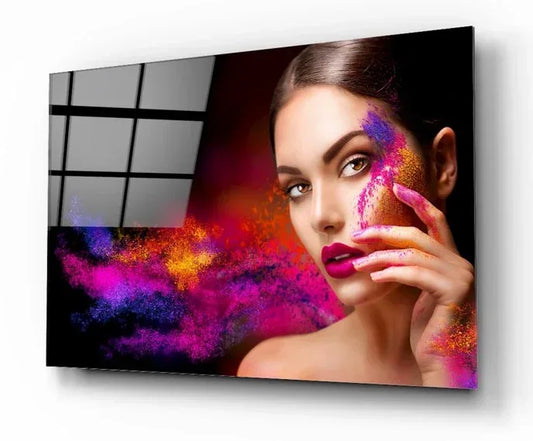 Woman Color Explosion Glass Wall Art - LUXARTDECO