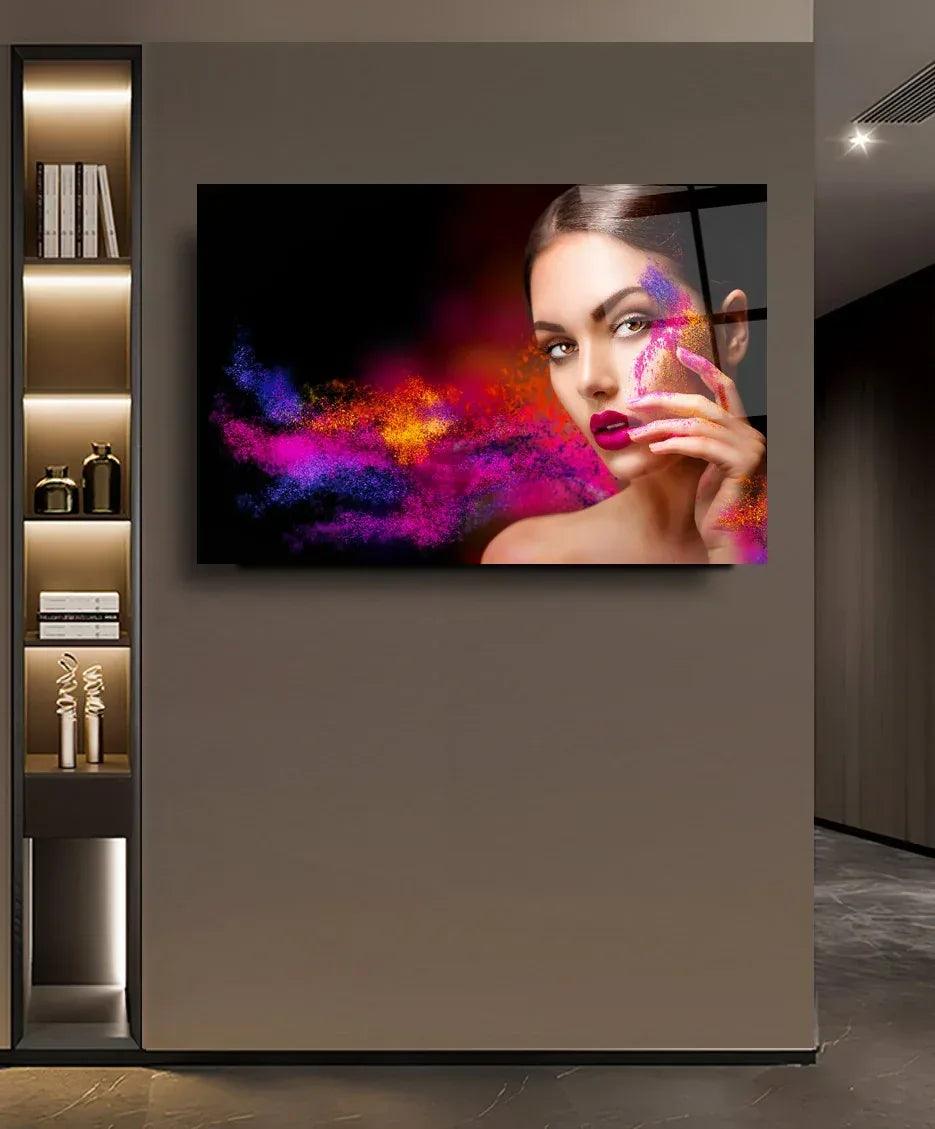 Woman Color Explosion Glass Wall Art - LUXARTDECO