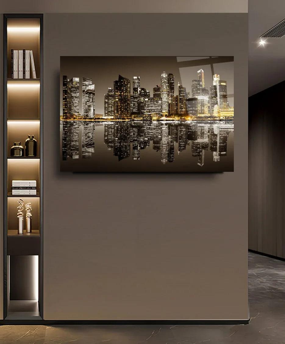 City Skyscrapers Glass Wall Art - LUXARTDECO