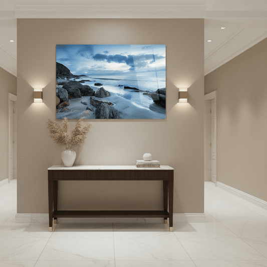 Spiaggia di Pietre Quadro in Vetro Temperato