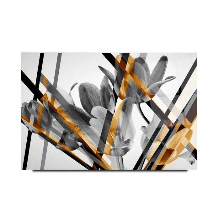 Grey Flower Glass Wall Art (
