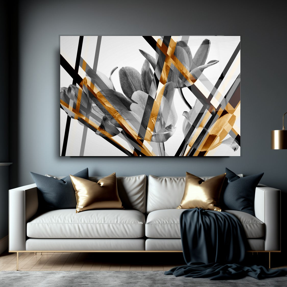 Grey Flower Glass Wall Art (