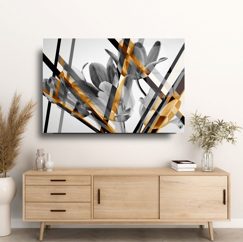 Grey Flower Glass Wall Art (