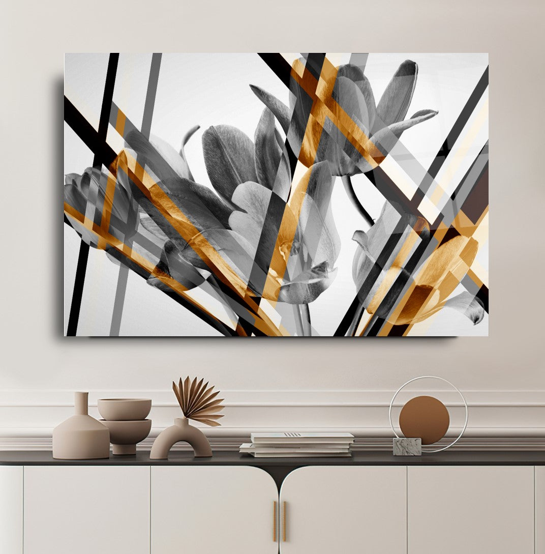 Grey Flower Glass Wall Art (