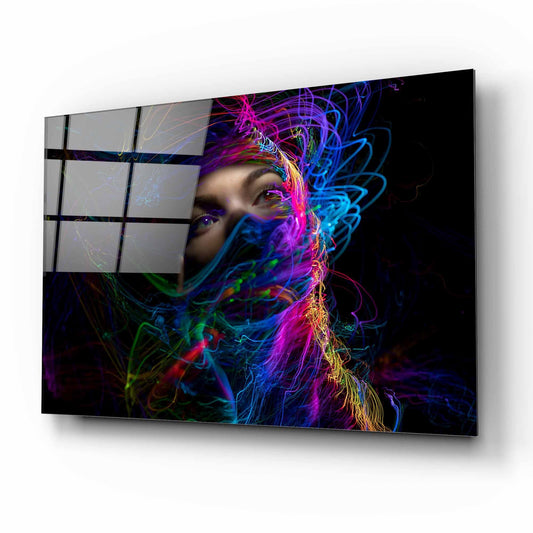 Neon Woman Face Glass Wall Art - LUXARTDECO
