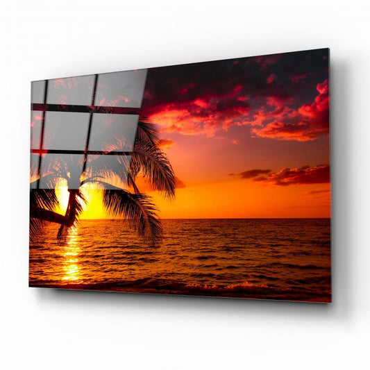 Sunset Palm Glass Wall Art - LUXARTDECO