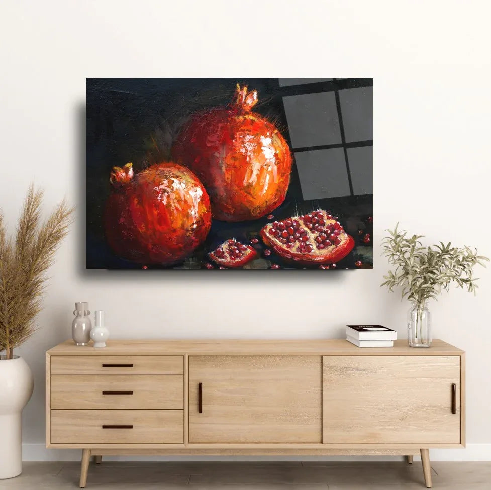 Two Pomegranates Glass Wall Art - LUXARTDECO