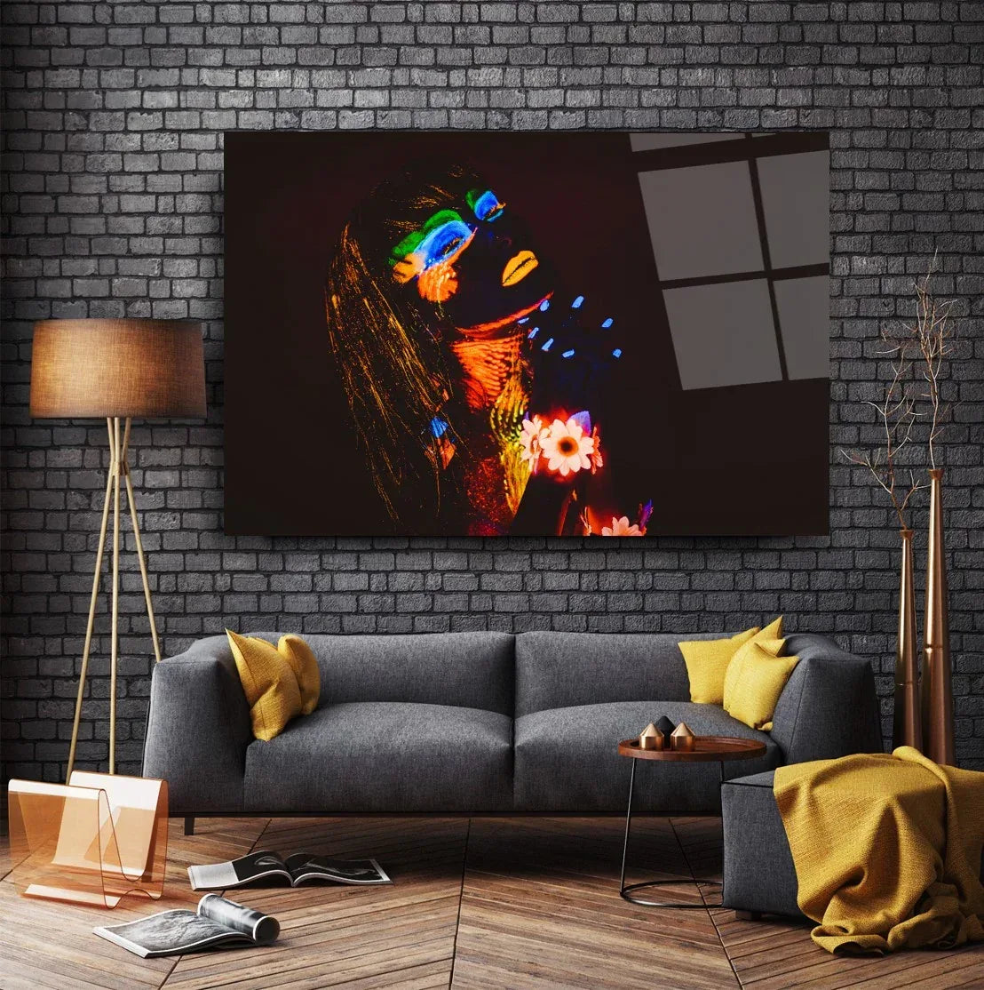 Colorful Woman Portrait Glass Wall Art - LUXARTDECO