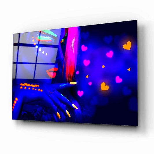 Neon Woman Face Glass Wall Art - LUXARTDECO