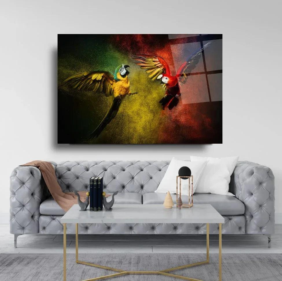 Two Parrots Glass Wall Art - LUXARTDECO