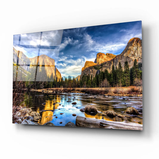 Mountain and Lake Glass Wall Art - LUXARTDECO