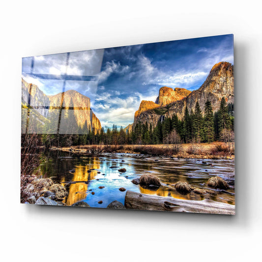 Mountain and Lake Glass Wall Art - LUXARTDECO