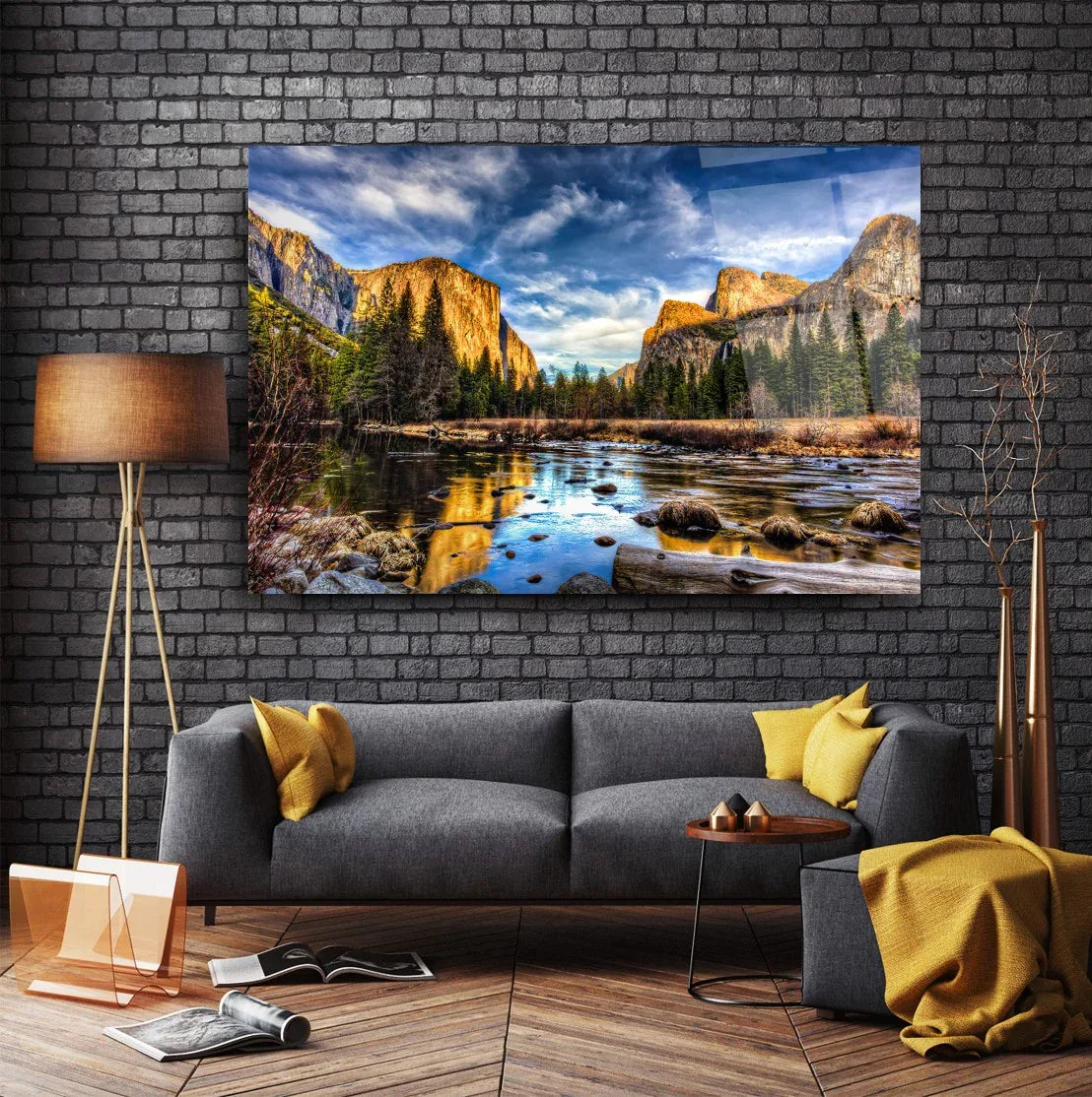Mountain and Lake Glass Wall Art - LUXARTDECO