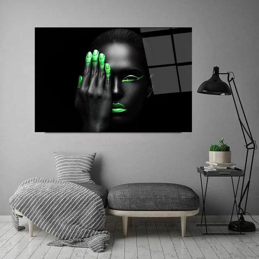 Donna Verde Neon Quadro in Vetro Temperato