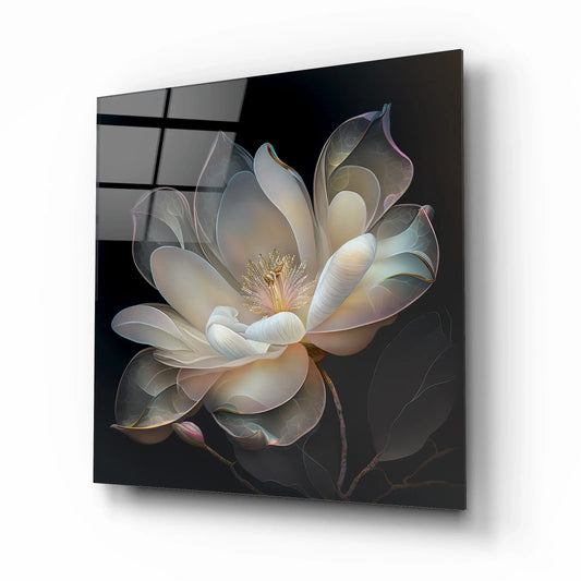 Beige Magnolia Glass Wall Art - LUXARTDECO