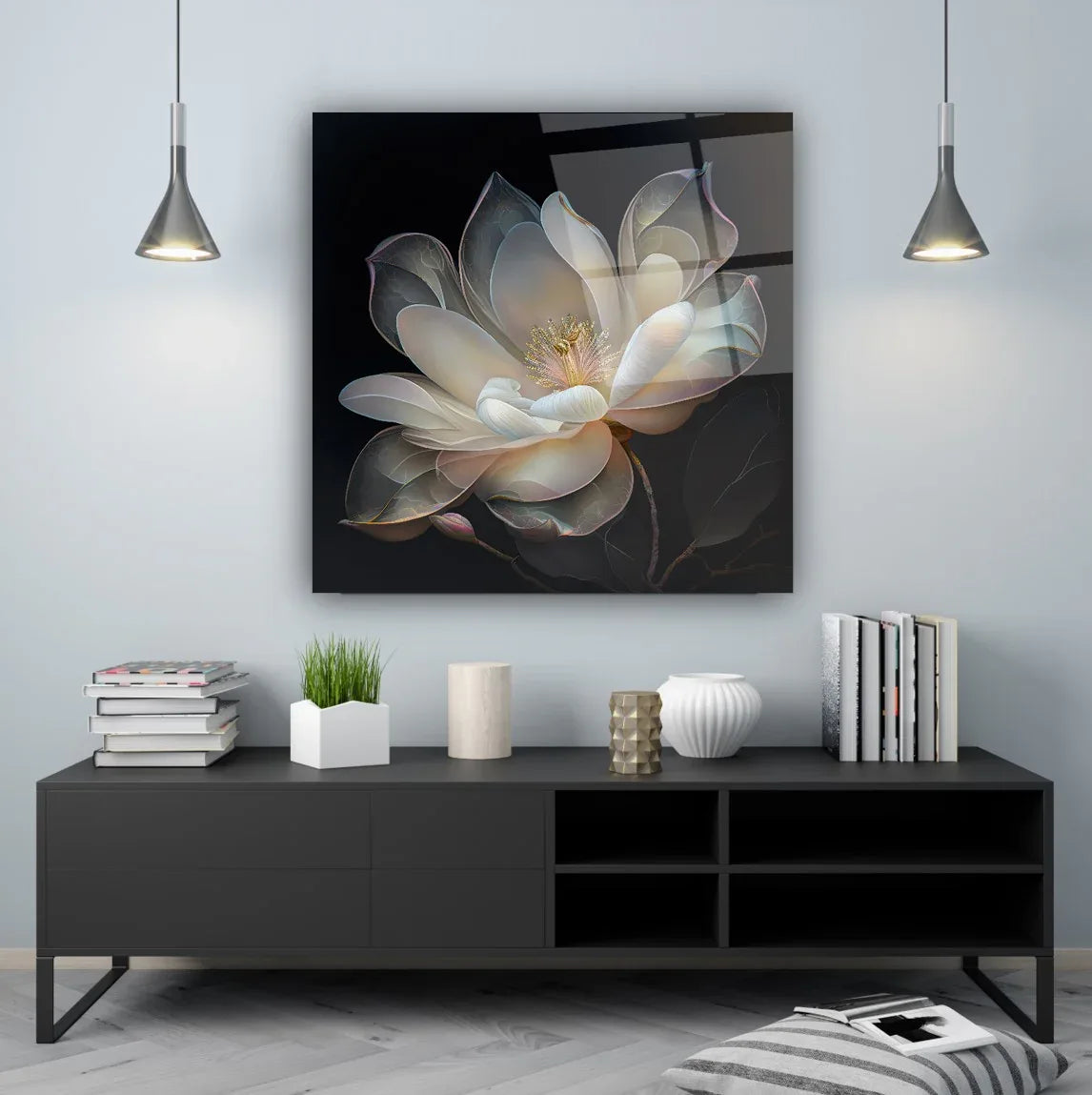 Beige Magnolia Glass Wall Art - LUXARTDECO
