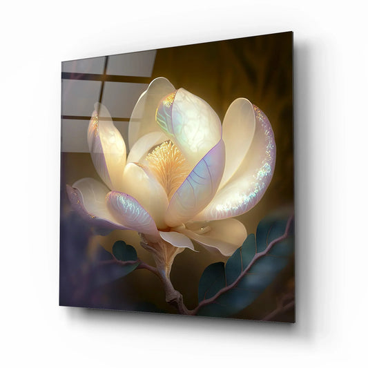Pearl Magnolia Glass Wall Art - LUXARTDECO