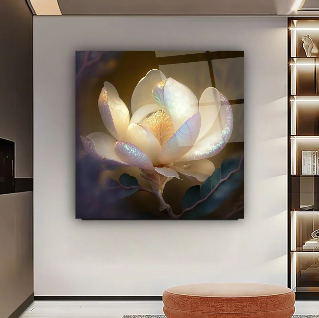 Pearl Magnolia Glass Wall Art - LUXARTDECO