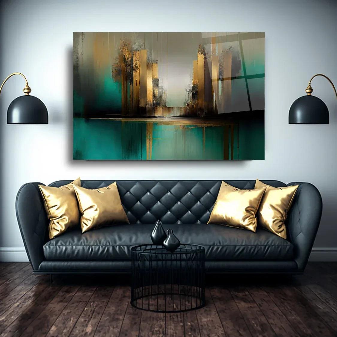 Green Abstract Glass Wall Art - LUXARTDECO