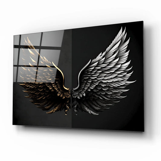 Golden & Grey Wings Glass Wall Art - LUXARTDECO