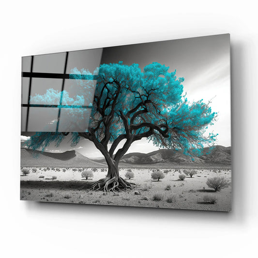 Turquoise Tree Glass Wall Art - LUXARTDECO