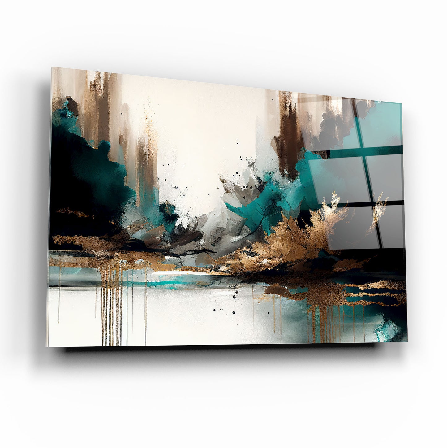 Art mural abstrait en verre turquoise