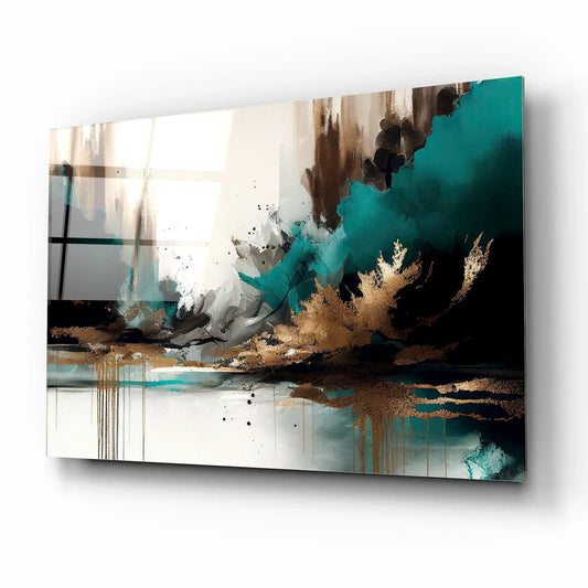 Turquoise Color Explosion Glass Wall Art - LUXARTDECO
