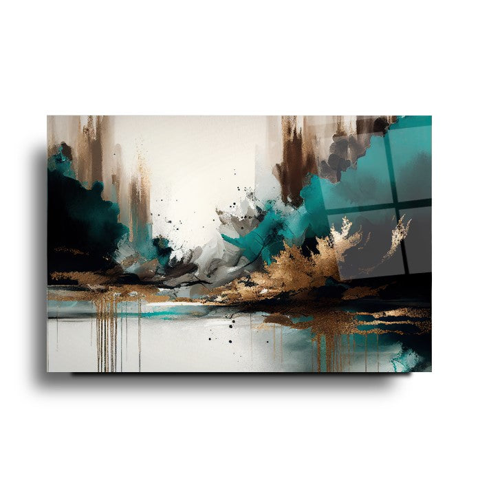 Art mural abstrait en verre turquoise