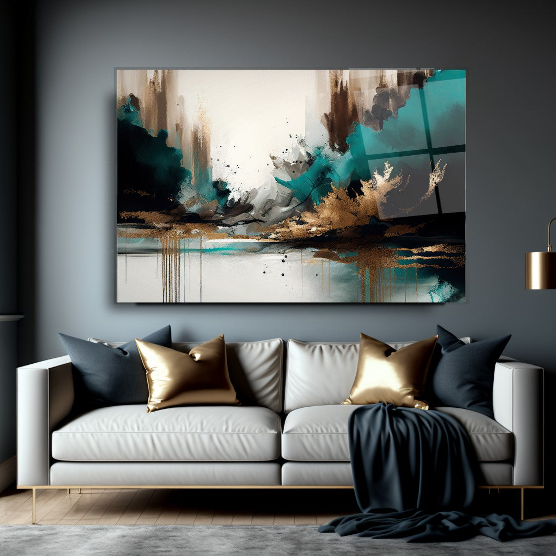 Art mural abstrait en verre turquoise