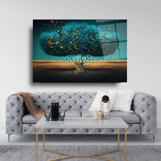 Tree and Birds Glass Wall Art