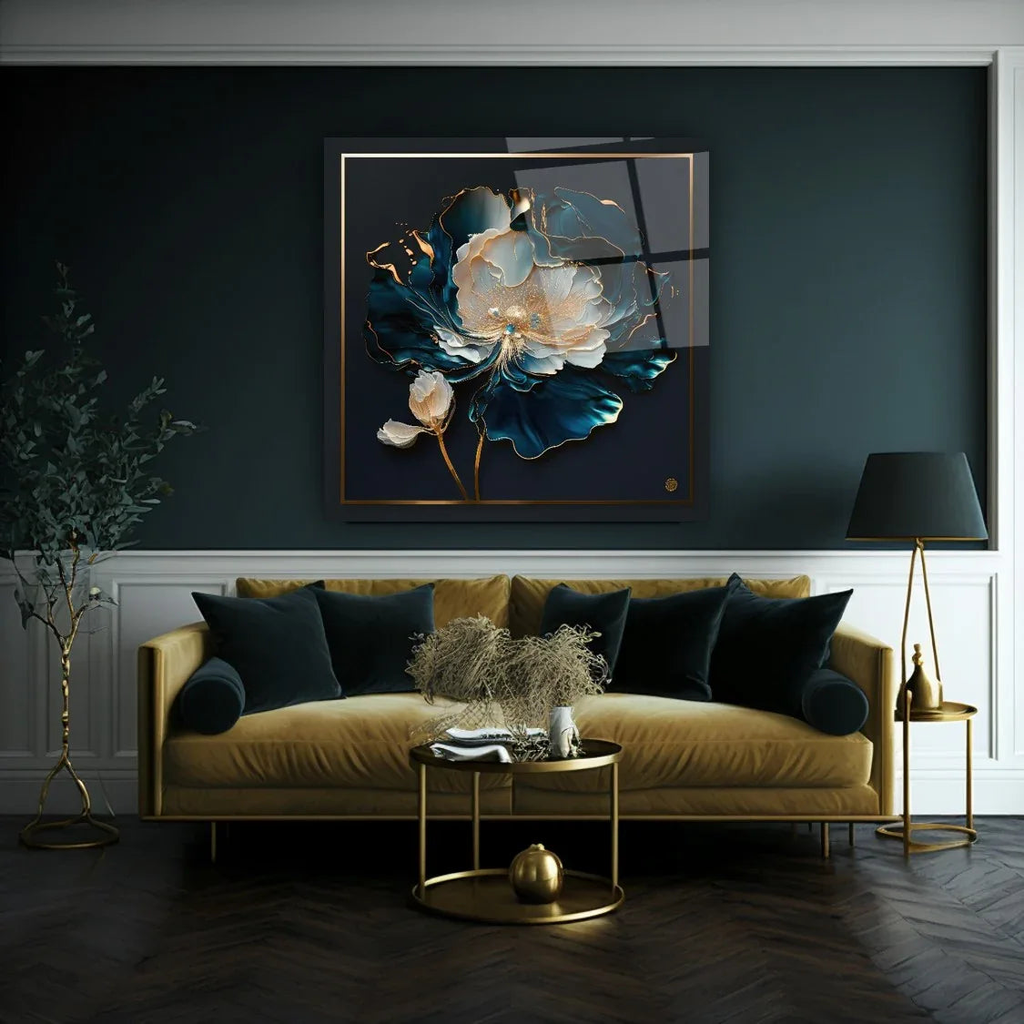 Blue Flower Glass Wall Art - LUXARTDECO