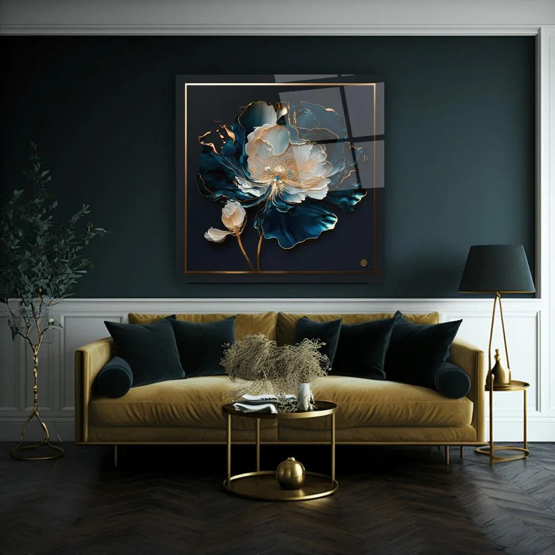 Blue Flower Glass Wall Art - LUXARTDECO