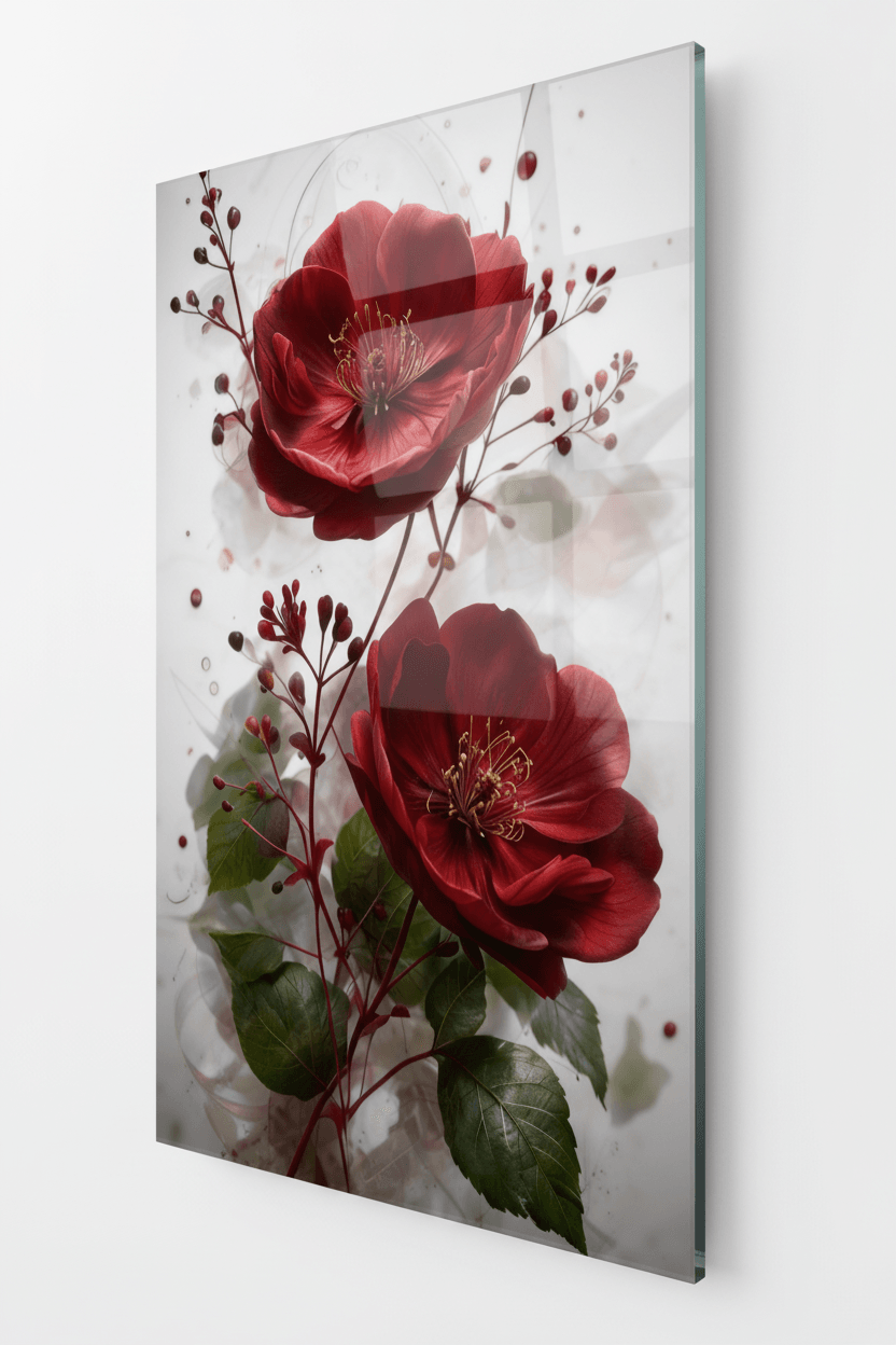 Bordeaux Roses Glass Wall Art