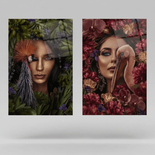 Glamour Donna Ritratto Duo Quadro in Vetro Temperato
